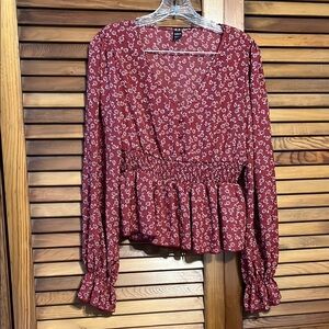SHEIN Red Wrap Blouse with Ruffled Sleeves